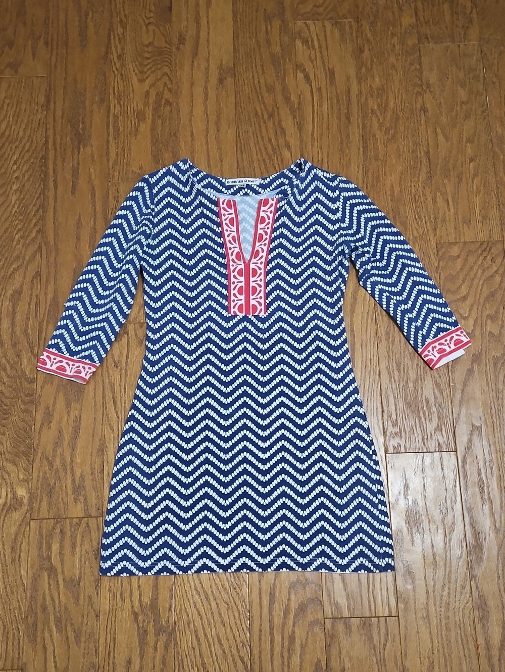 Barbara Gerwit Resort Knit Tunic Dress XS - Navy / White / Red